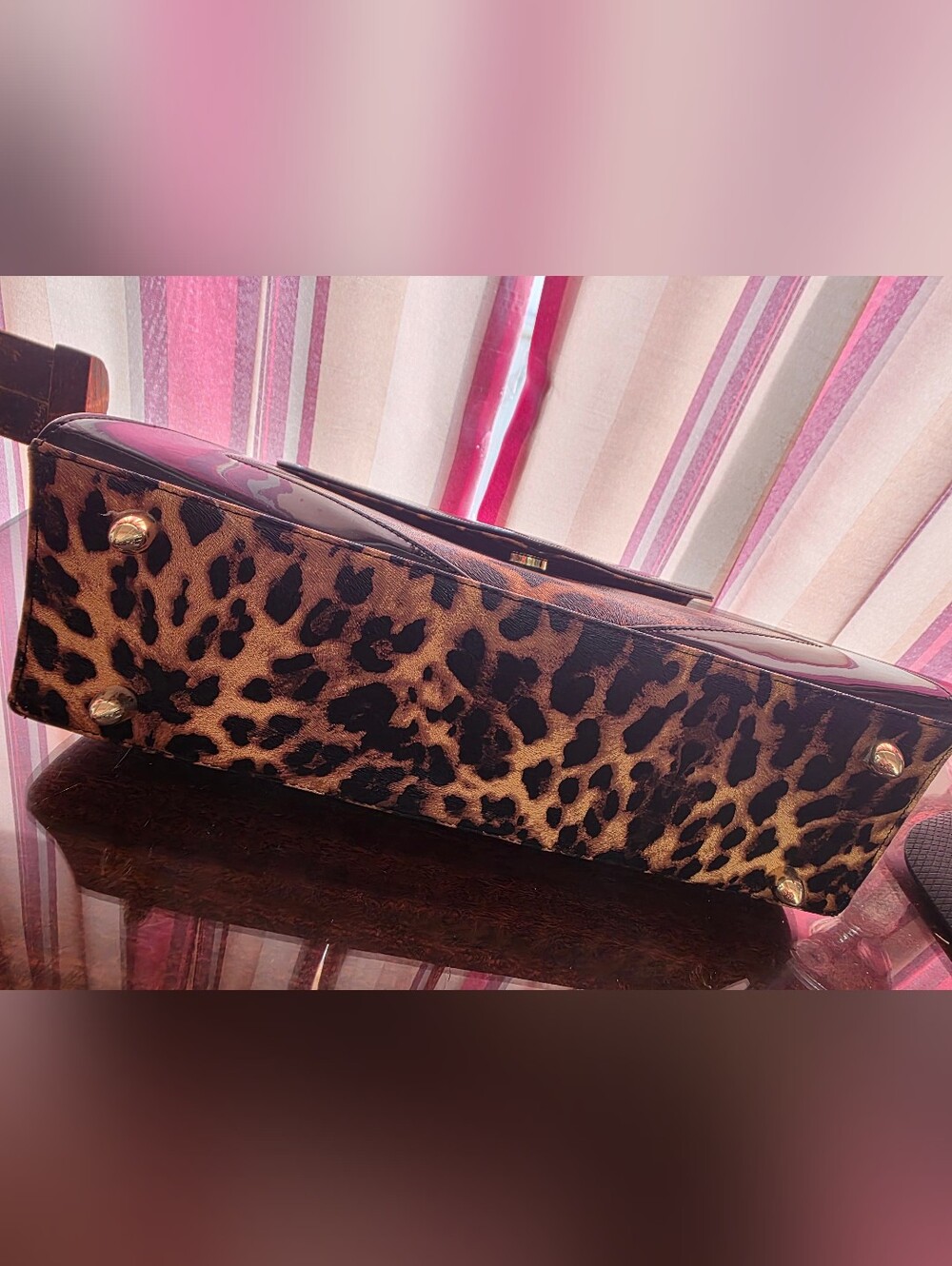 Like New Pinup Couture Leopard Print Shoulder Bag with Patent Leather Black Trim - Picture 7 of 7